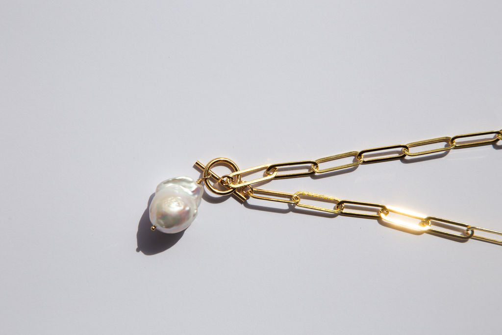 Elegant Baroque Pearl Necklace on 14k Gold-Filled Chain